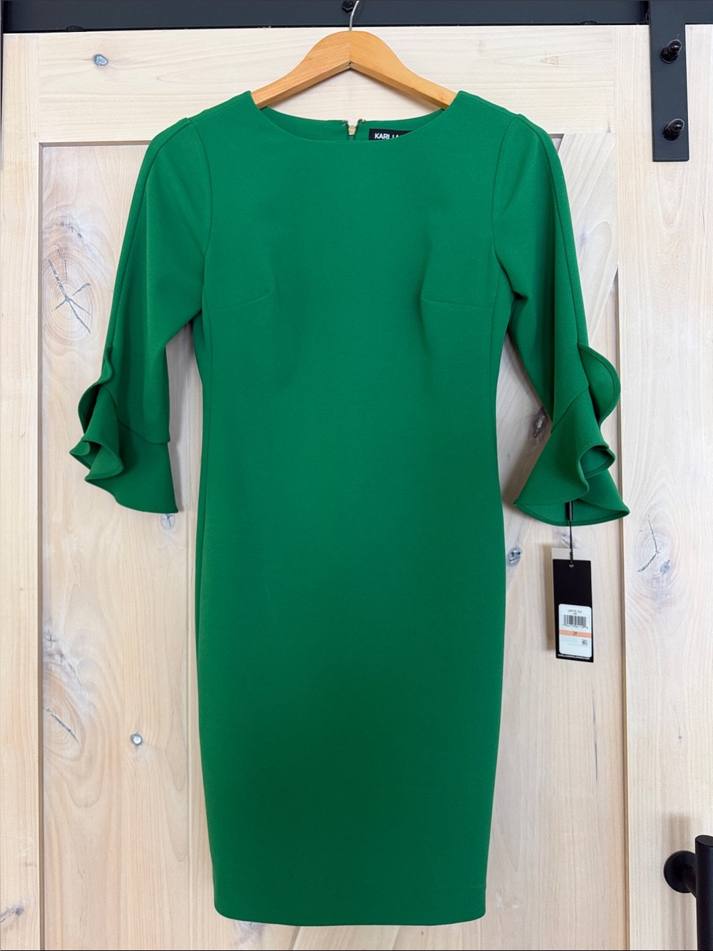 Karl Lagerfeld Paris Green Ruffle Sleeve Sheath Dress 2P NWT